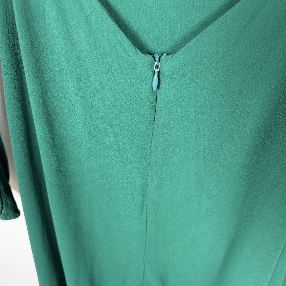 Reformation Sz 4 Emerald Green Long Sleeve Tie Cut Out Front Wide Leg Jumpsuit - Picture 9 of 13